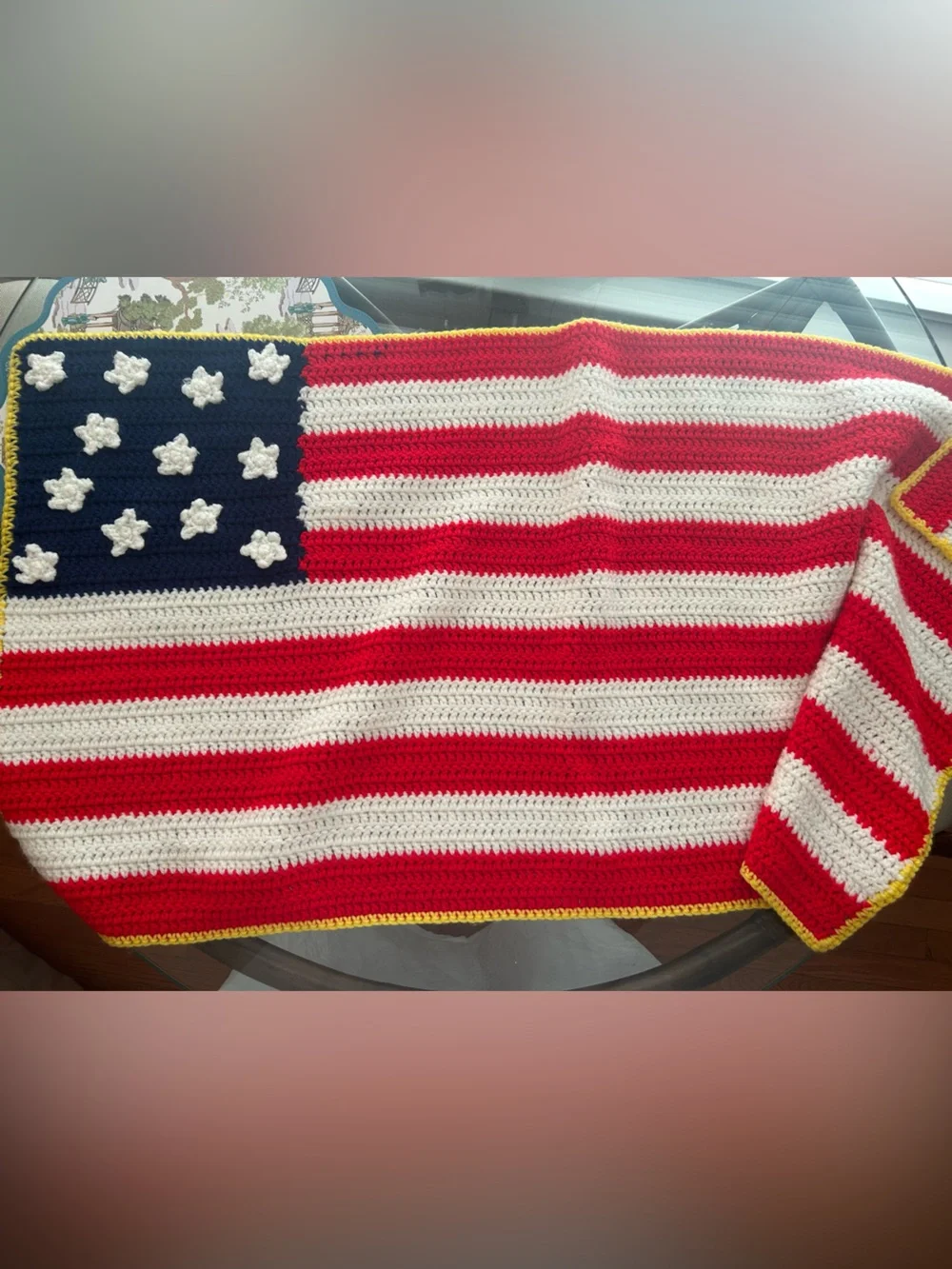 Handmade Crochet American Flag Throw - Red White Blue